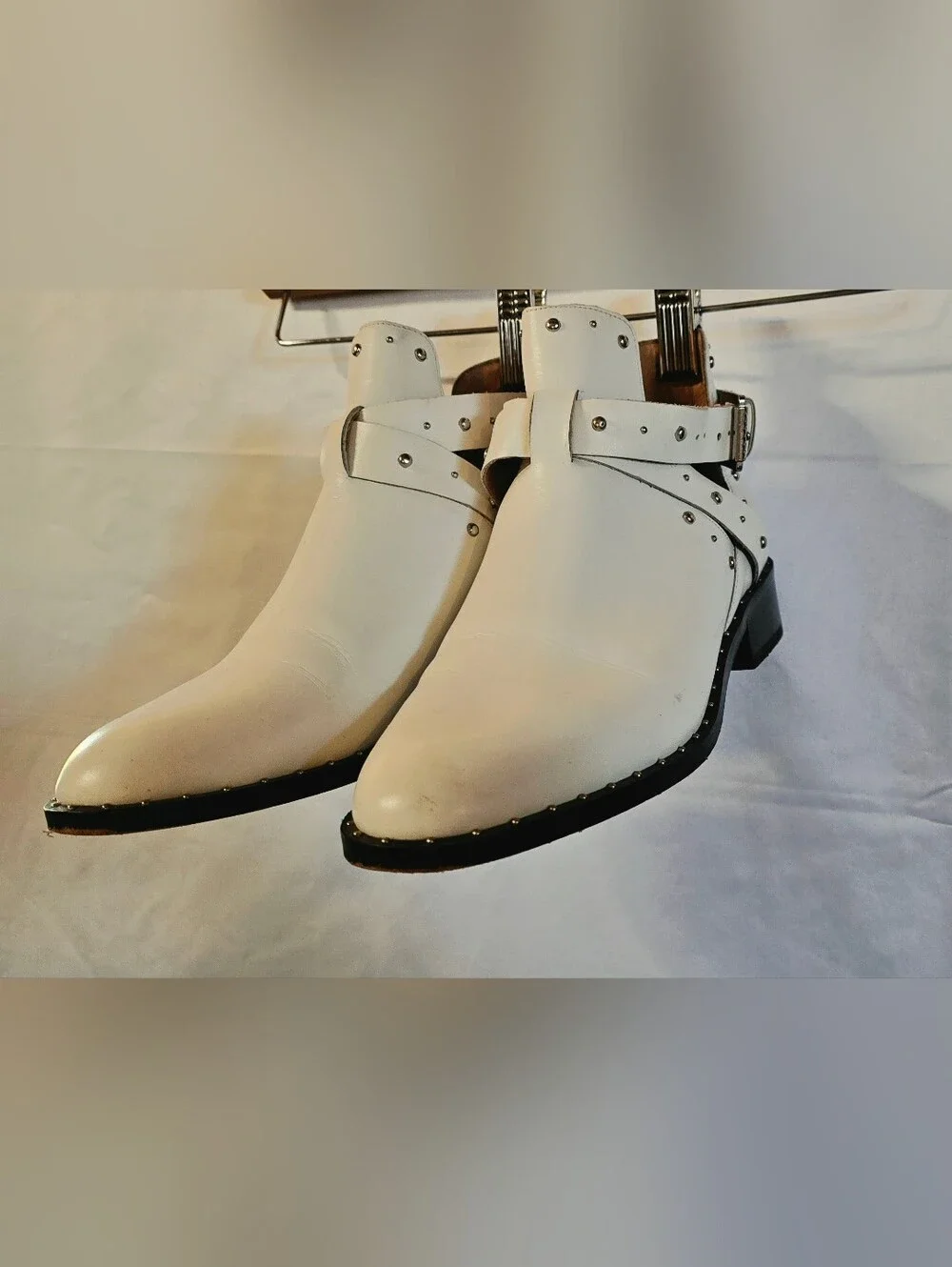 Halogen Hailey White Leather Studded Cut-Out Ankle Booties